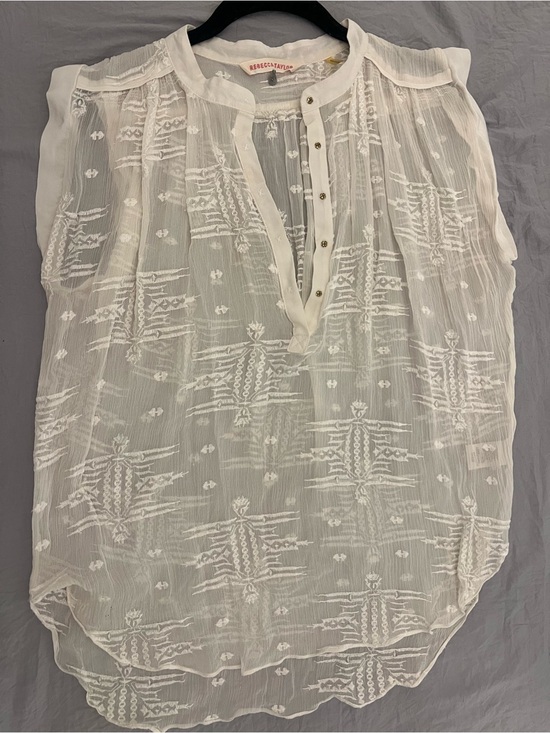 Rebecca Taylor Tops - Rebecca Taylor Cream Embroidered Sheer Sleeveless Tunic